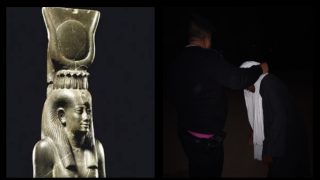 ضبط تمثال أثري فرعوني بحوزة مهربين على الطريق الزراعي بالمنيا